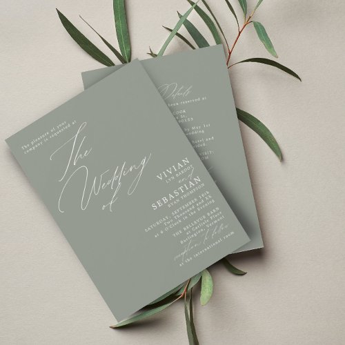 Modern Green Sage White Wedding RSVP QR Code Invitation