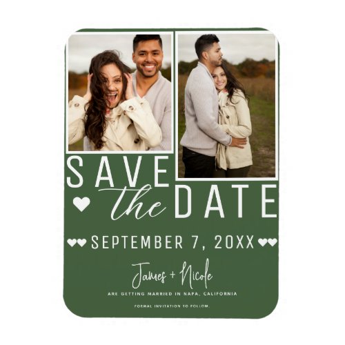 Modern Green Save the Date 2 Photo Wedding Magnet