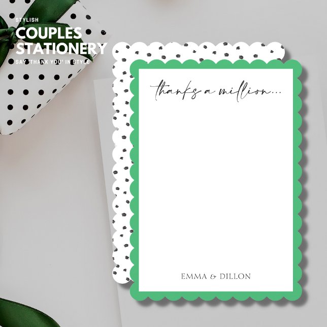 Modern Green Scalloped Edge Couples Thank You Card (Creator Uploaded)