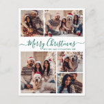 Modern Green Script 5 Photo Collage Christmas  Postcard<br><div class="desc">Elegant, Modern 5 Photo Collage Holiday Green Script Christmas Family Photo Postcards. This festive, minimalist, whimsical five (5) photo holiday greeting card template features a pretty grid photo collage and says „Merry Christmas”! The „Merry Christmas” greeting text is written in a beautiful hand lettered swirly swash-tail green font script on...</div>