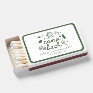 Modern Green Script Camp Bachelorette Weekend Matchboxes