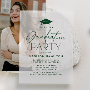 Modern Green Script Graduation Party Vellum Invitations