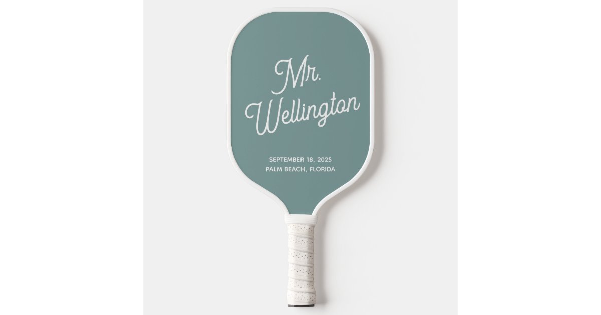 Modern Green Script Groom Wedding Pickleball Paddle | Zazzle