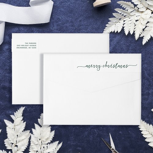 Modern Green Script  Merry Christmas Address Wrap Around Label