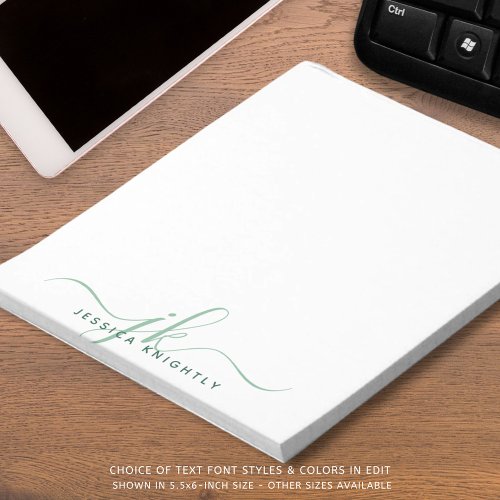 Modern Green Script Monogram Initials Notepad