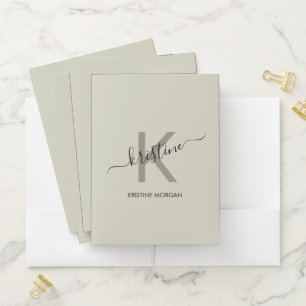 Modern green script monogram name pocket folder