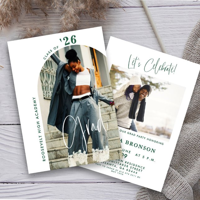 Modern Green Script Photo 2024 Minimal Grad Party  Invitation (Creator Uploaded)