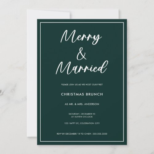 Modern Green Script Photo Merry Married Christmas Invitation