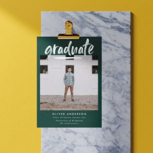 Modern green script photo stylish graduation invitation