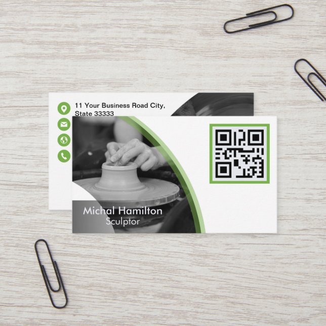 Modern Green Sculptor Business Card (Front/Back In Situ)