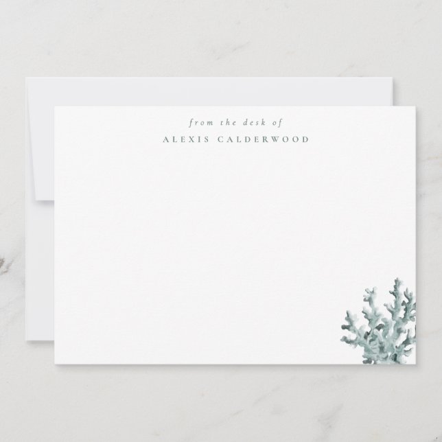 Modern Green Sea Coral Personalized Note Card (Front)