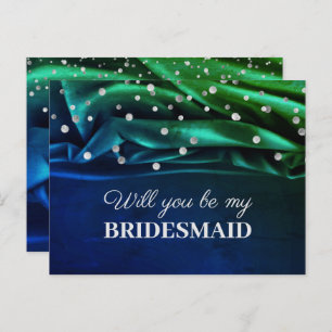 Modern Green Silk Will You Be My Bridesmaid Postcard