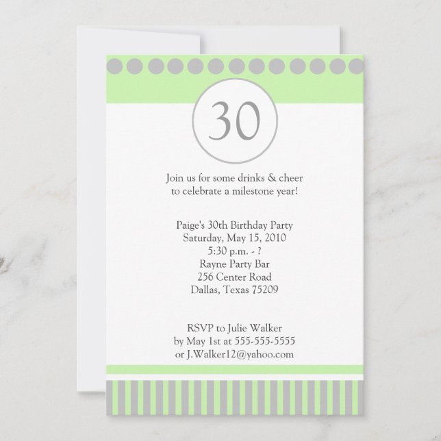 Modern Green & Silver 5x7 Birthday Invitation (Front)