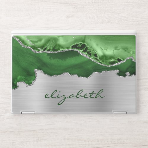 Modern Green Silver Agate Metallic HP Laptop Skin