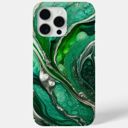 Modern Green Silver Elegant Marble iPhone 15 Pro Max Case