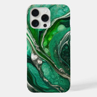Modern Green Silver Elegant Marble iPhone 15 Pro Max Case