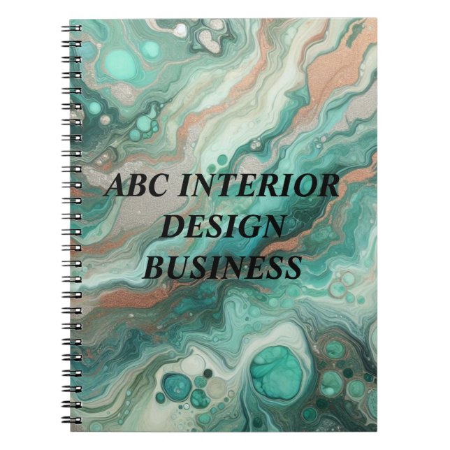Modern green silver marble texture and typography  notebook (Front)