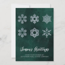 Modern Green Silver Snowflakes Business Holiday Card