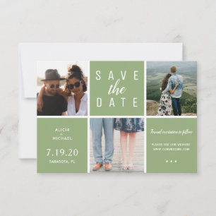 Modern green simple 3 photo collage wedding save the date