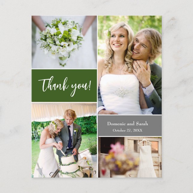 Modern Green Simple Photo collage Custom Wedding (Front)