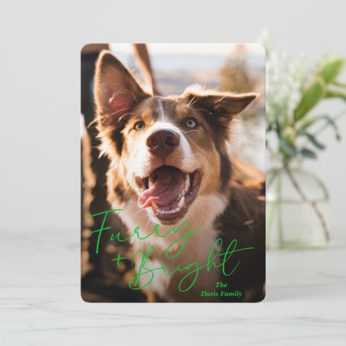 Modern Green Simple Photo Cute Dog Christmas Holiday Card