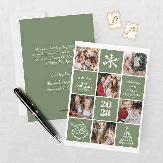 Modern Green Six Photo Collage Christmas Holiday Card