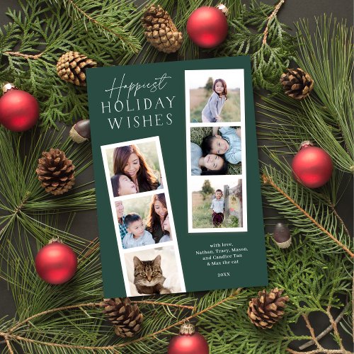 Modern Green Six Photo Photobooth Holiday Card 