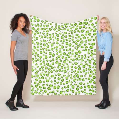Modern Green Snow Leopard Animal Print Pattern Fleece Blanket