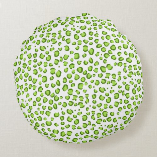 Modern Green Snow Leopard Animal Print Pattern Round Pillow