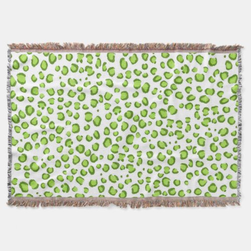Modern Green Snow Leopard Animal Print Pattern Throw Blanket