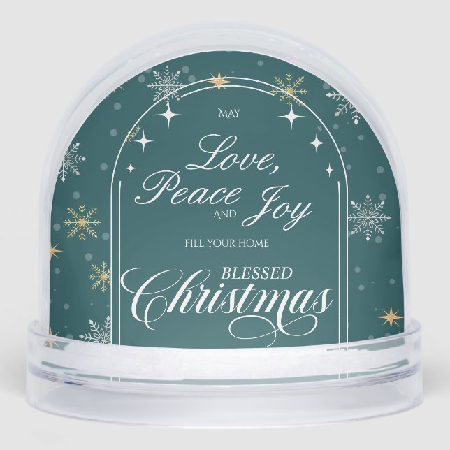 Modern Green Snowflake Christmas Photo Snow Globe (Front)