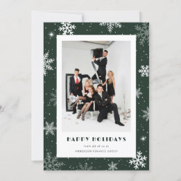Modern Green Snowflake Photo Corporate Business Holiday Card