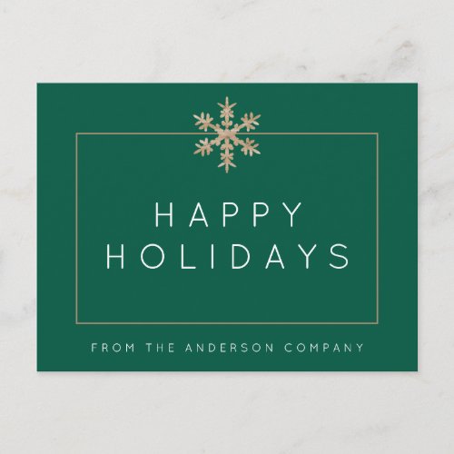 Modern Green Snowflake Rustic Wood Business Postcard