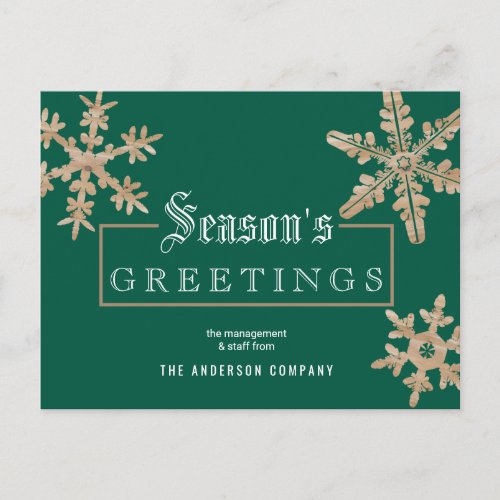 Modern Green Snowflake Vintage Wood Business Postcard