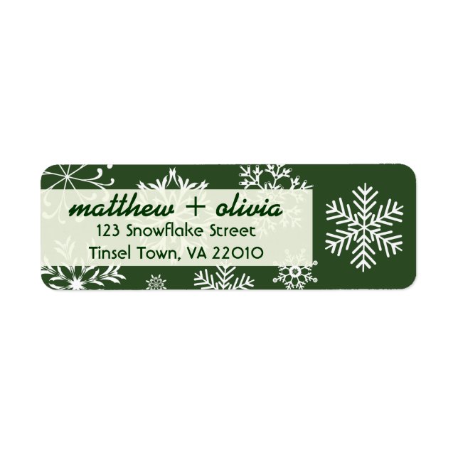 Modern Green Snowflakes Address Labels (Front)
