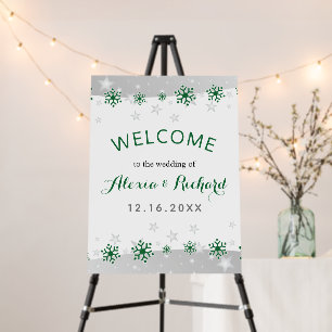 Modern green snowflakes, silver grey stars wedding foam board