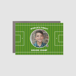Modern Green Soccer Sports Field Custom Photo Car Magnet