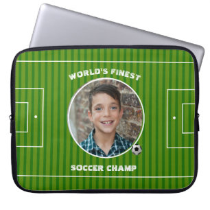 Modern Green Soccer Sports Field Custom Photo Laptop Sleeve
