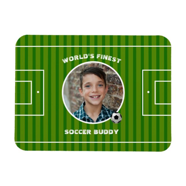Modern Green Soccer Sports Field Custom Photo Magnet (Horizontal)