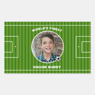 Modern Green Soccer Sports Field Custom Photo Rectangular Sticker