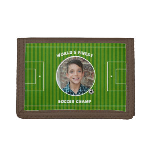 Modern Green Soccer Sports Field Custom Photo Tri-fold Wallet