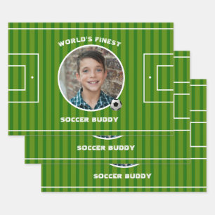 Modern Green Soccer Sports Field Custom Photo Wrapping Paper Sheets