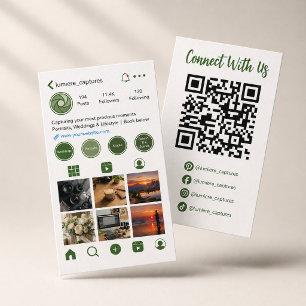 Modern Green Social Media Photo Grid QR Code Business Card