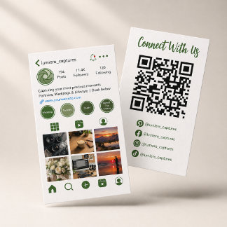 Modern Green Social Media Photo Grid QR Code Business Card