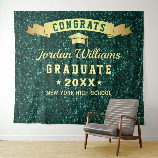 Modern Green Sparkle Graduation Photo Backdrop (In Situ (Horizontal))