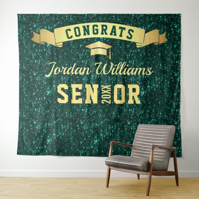Modern Green Sparkle Graduation Photo Backdrop (In Situ (Horizontal))