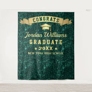 Modern Green Sparkle Graduation Photo Backdrop