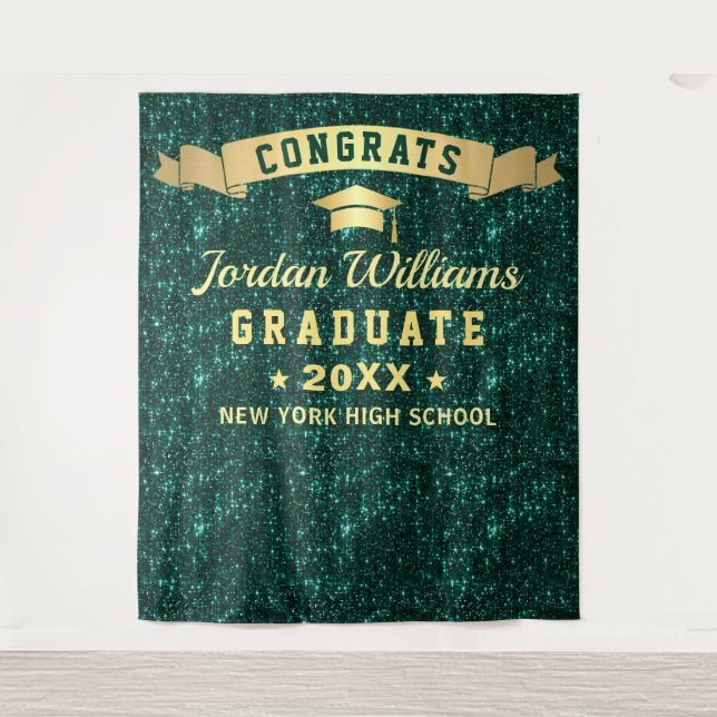 Modern Green Sparkle Graduation Photo Backdrop (Front)