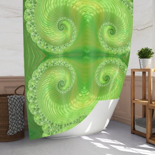 Modern Green Spiral Fractal Pattern Shower Curtain
