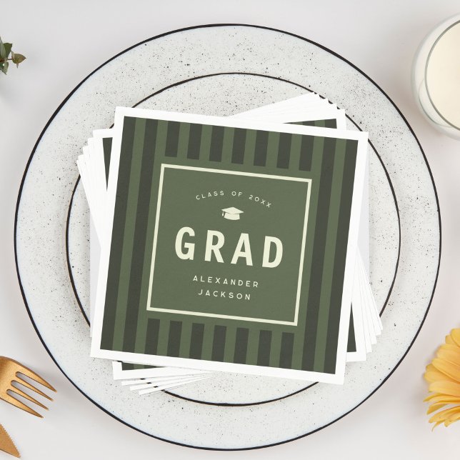 Modern Green Sporty Stripes Graduation Party Napkins (modern, green, sporty stripes graduation party napkins)